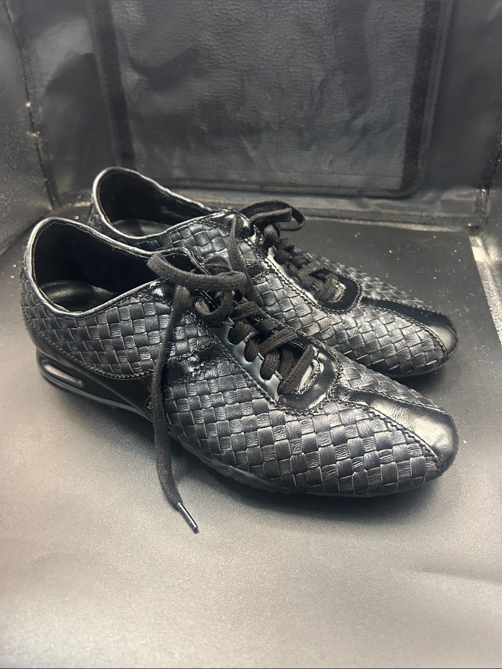 Cole Haan Black Woven Leather Lace-Up Sneakers
